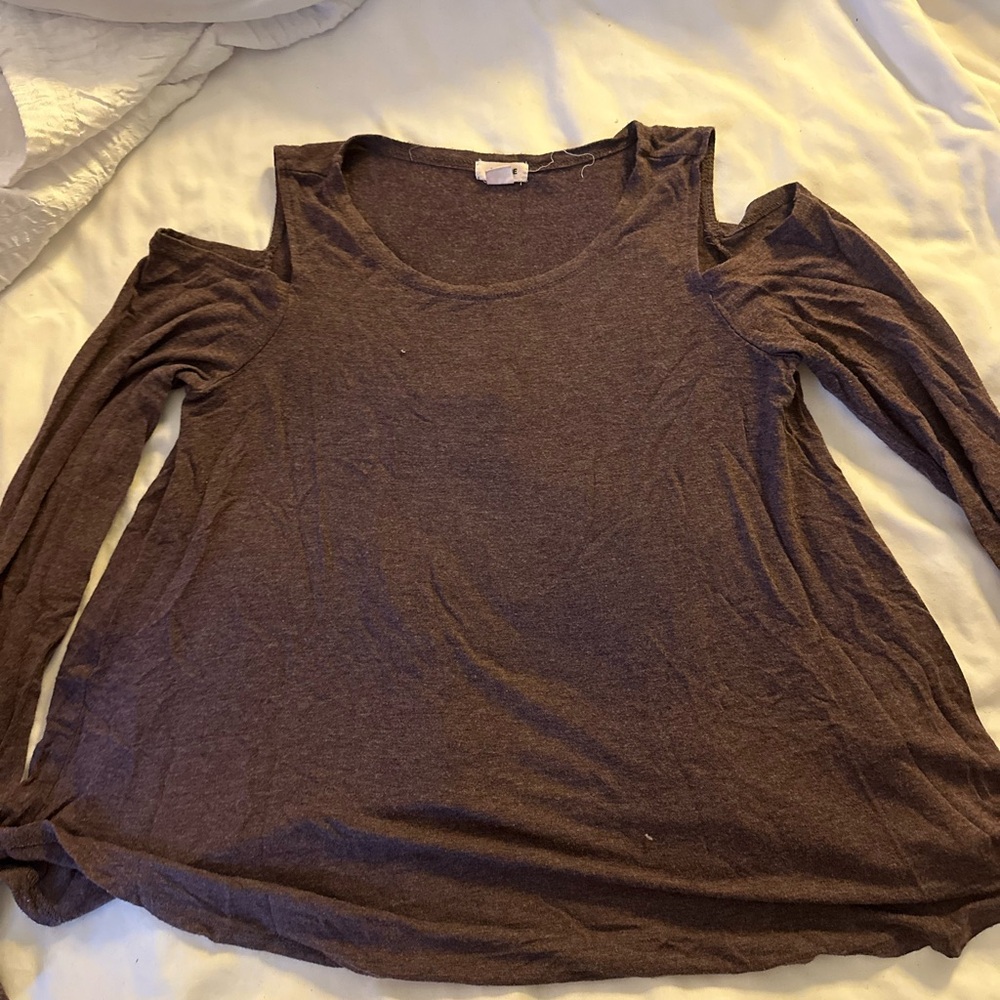 Purple long sleeve shirt with shoulder cut out